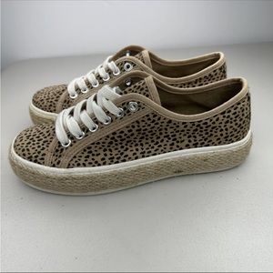 Michelle McDowell Cruz Sneaker Size 6 Tan Black Spotted Espadrille Canvas Shoe